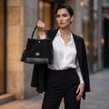 BLOCK36 BAGS: BORSA IN VELLUTO E PELLE MOD  "SAINT DENIS" COL. NERO