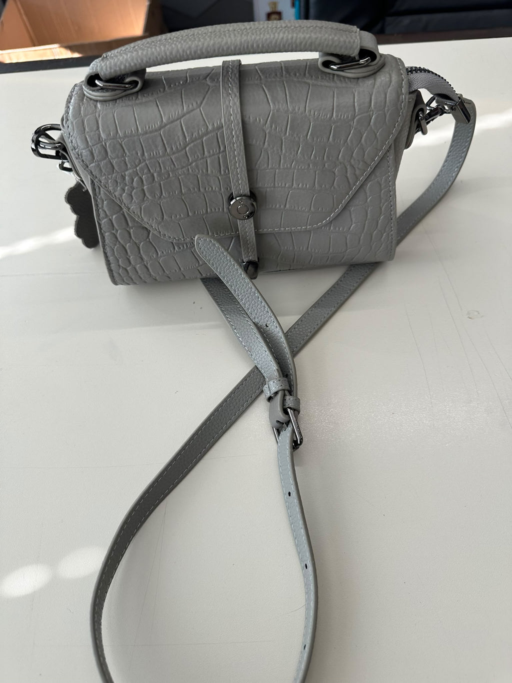 BLOCK36:BORSA A MANO E A TRACOLLA IN PELLE GRIGIA MOD:COCCODRILLO