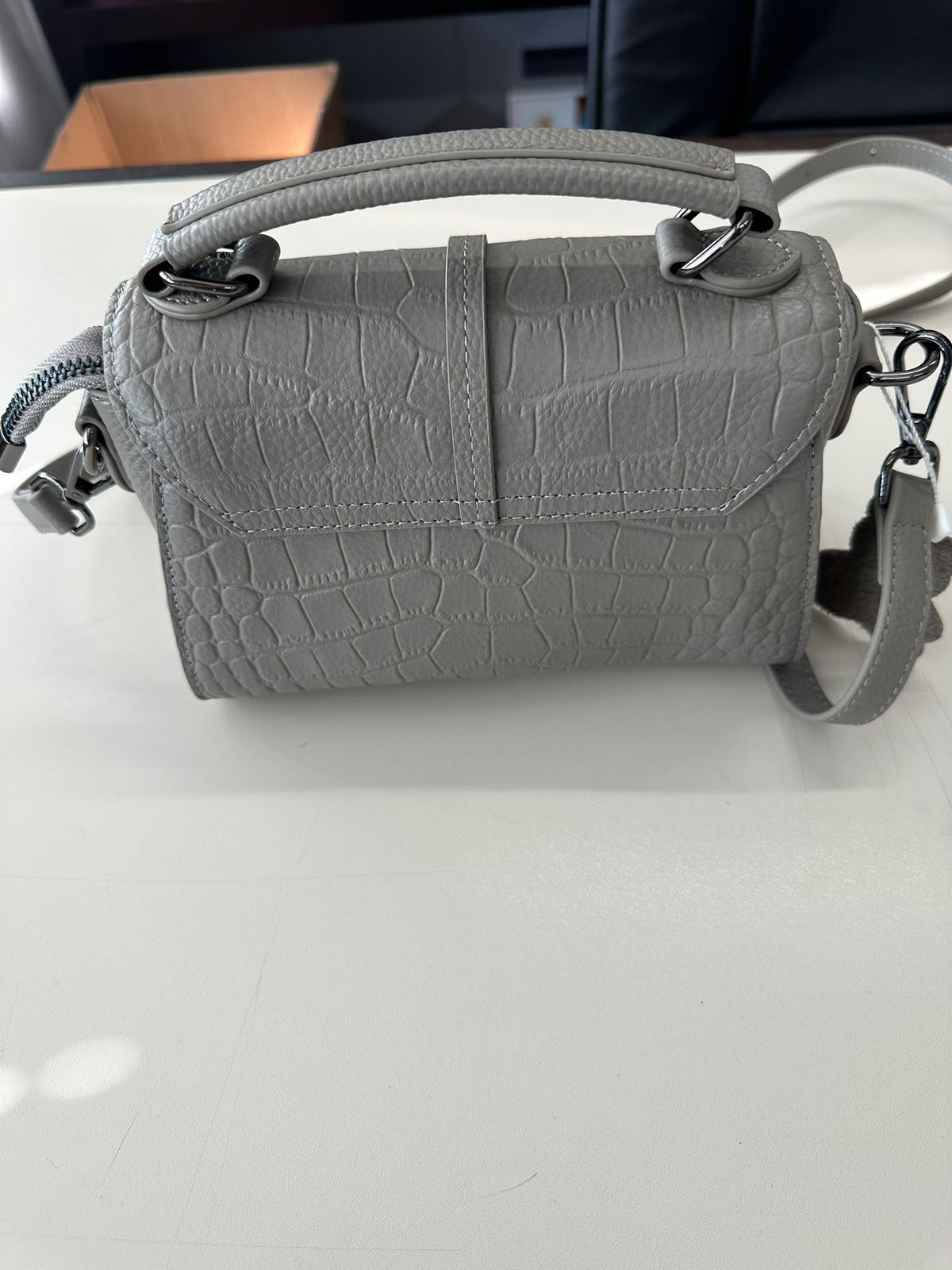 BLOCK36:BORSA A MANO E A TRACOLLA IN PELLE GRIGIA MOD:COCCODRILLO