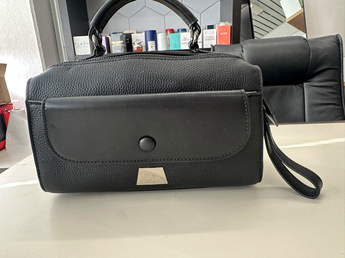 BLOCK36:BORSA A MANO IN PELLE NERA CON TASCA