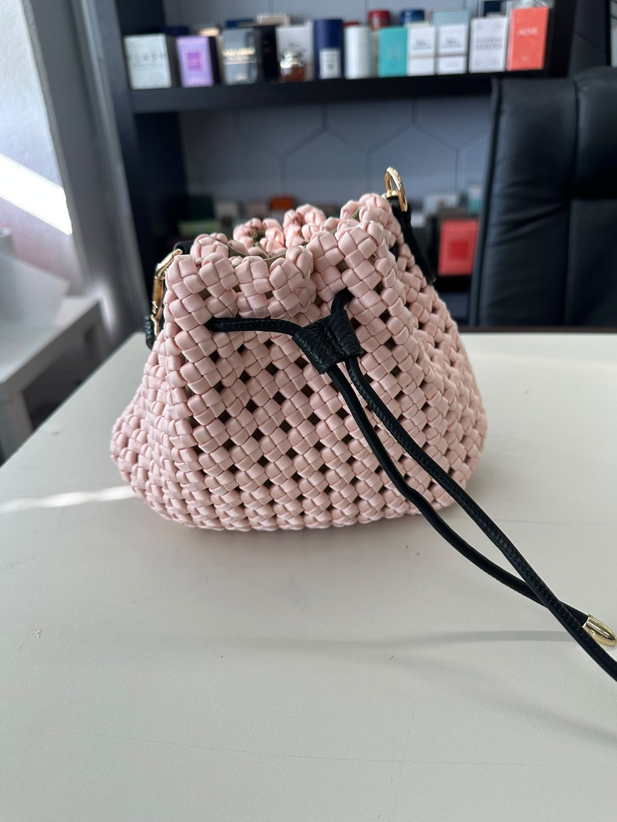 BLOCK36:BORSA INTRECCIATA COLOR ROSA SALMONE