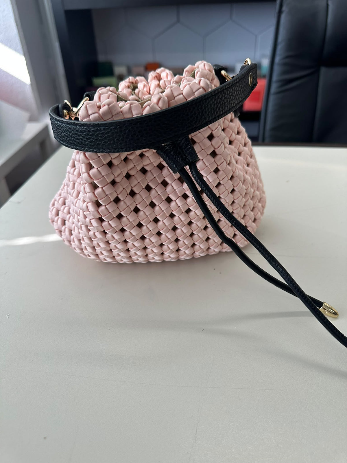 BLOCK36:BORSA INTRECCIATA COLOR ROSA SALMONE