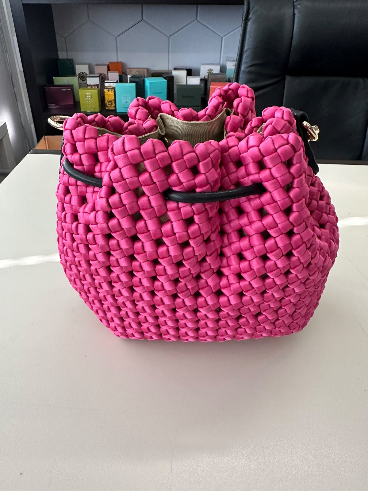 BLOCK36:BORSA A SECCHIELLO INTRECCIATA COLOR FUCSIA