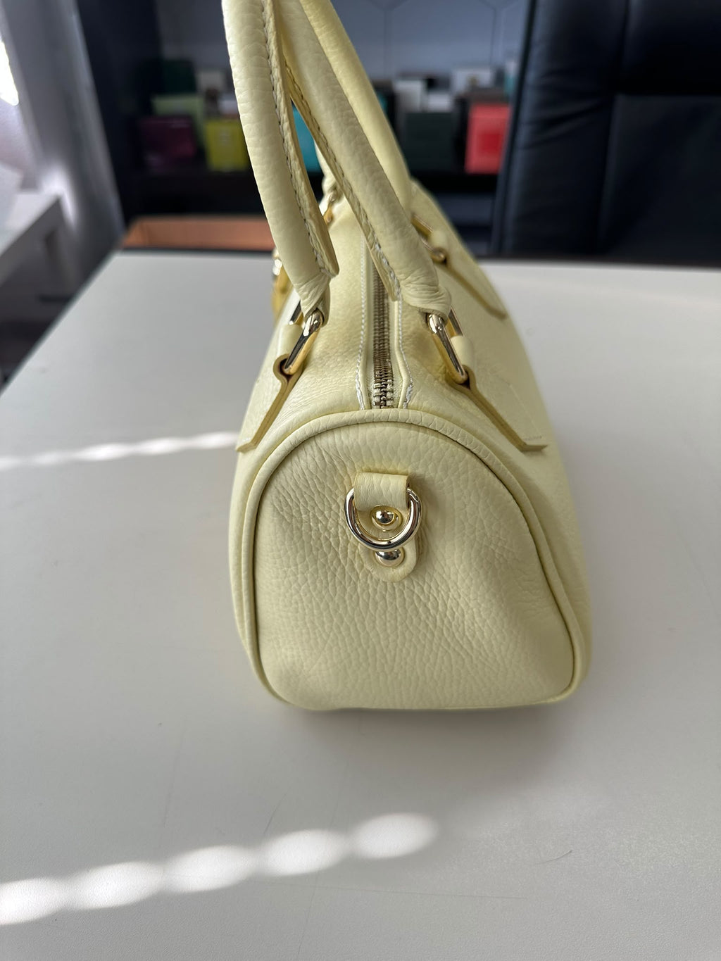 BLOCK36:BORSA BAULETTO IN PELLE COLOR GIALLA PASTELLO