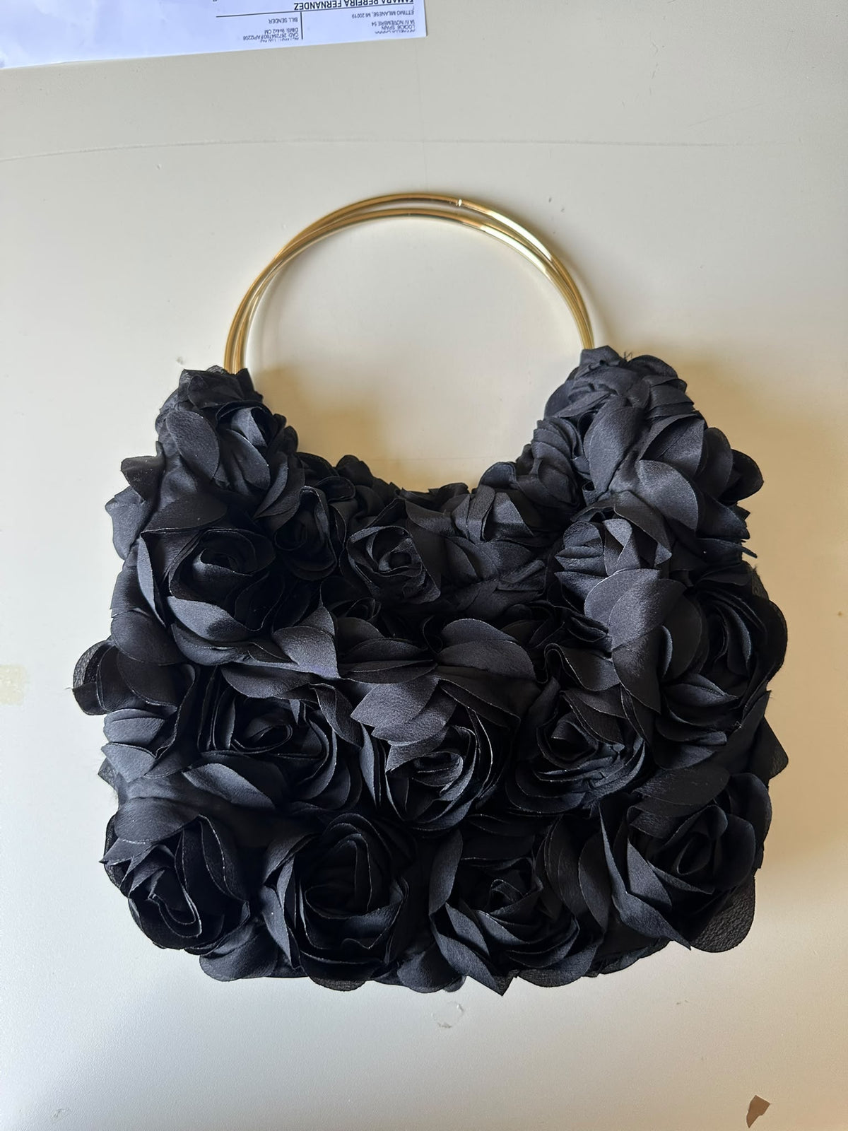 BLOCK36:BORSA ROSELLINA NERA CON DETTAGLI DORATI