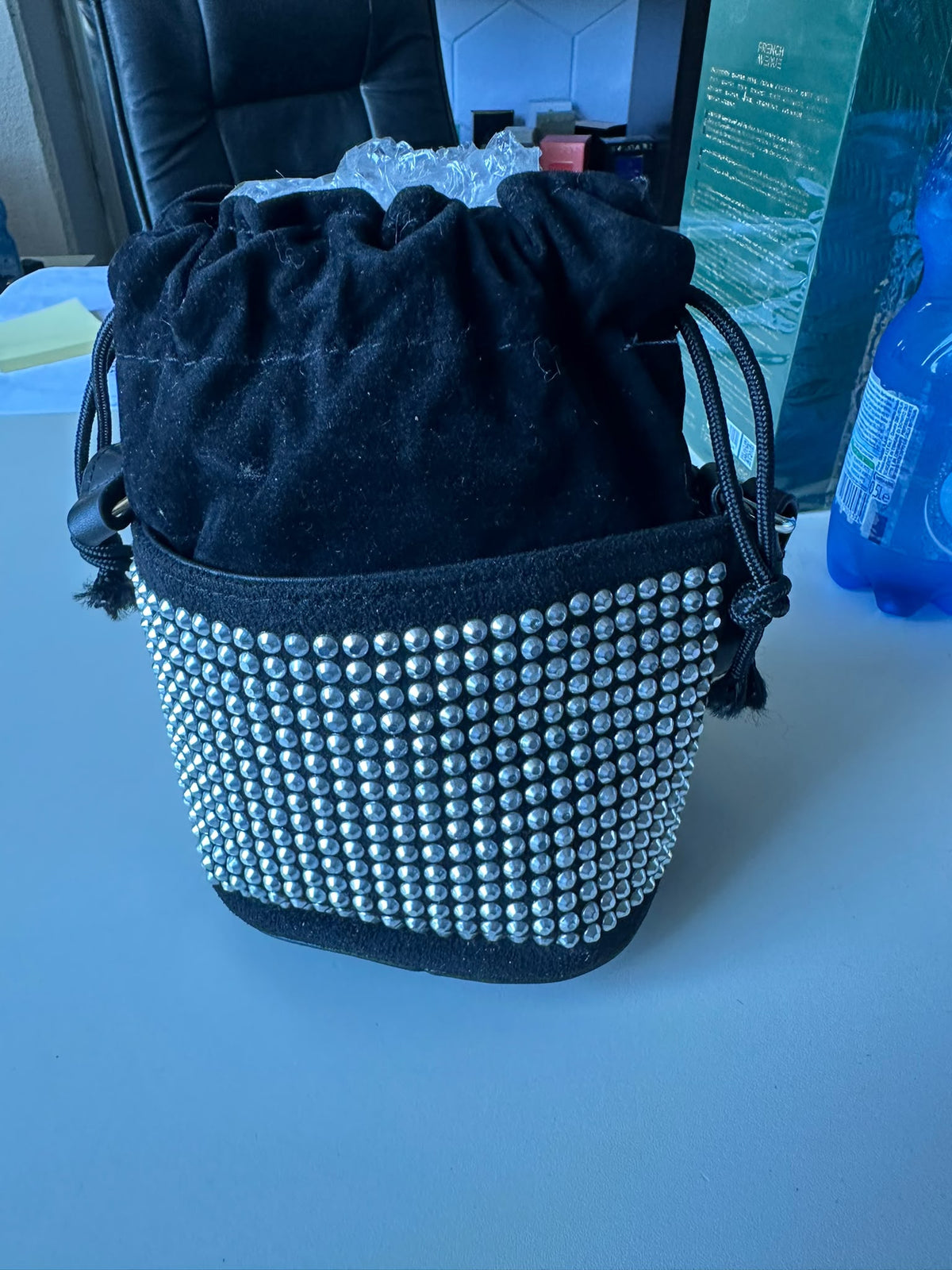 BLOCK36:BORSA A SECCHIELLO NERA CON BRILLANTINI