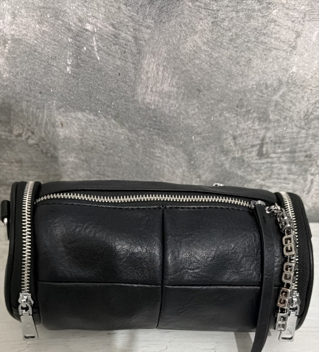 BLOCK36:BORSA A CARAMELLA IN PELLE NERA